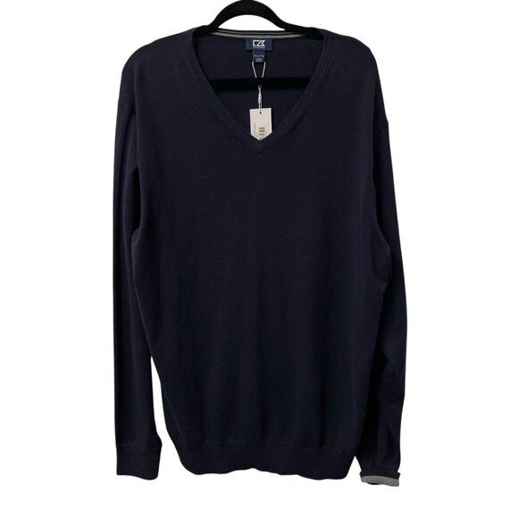CUTTER & BUCK V-NECK SWEATER PREPPY KNIT DARK ACADEMIA MENS XXL NEW CLASSIC BLUE - Picture 1 of 6